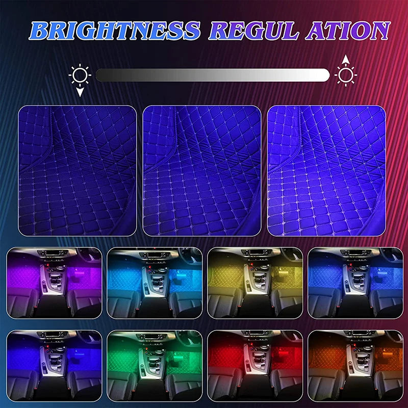 Auto USB LED Innen atmosphäre dekorative Lichter Fuß lampen 48led RGB