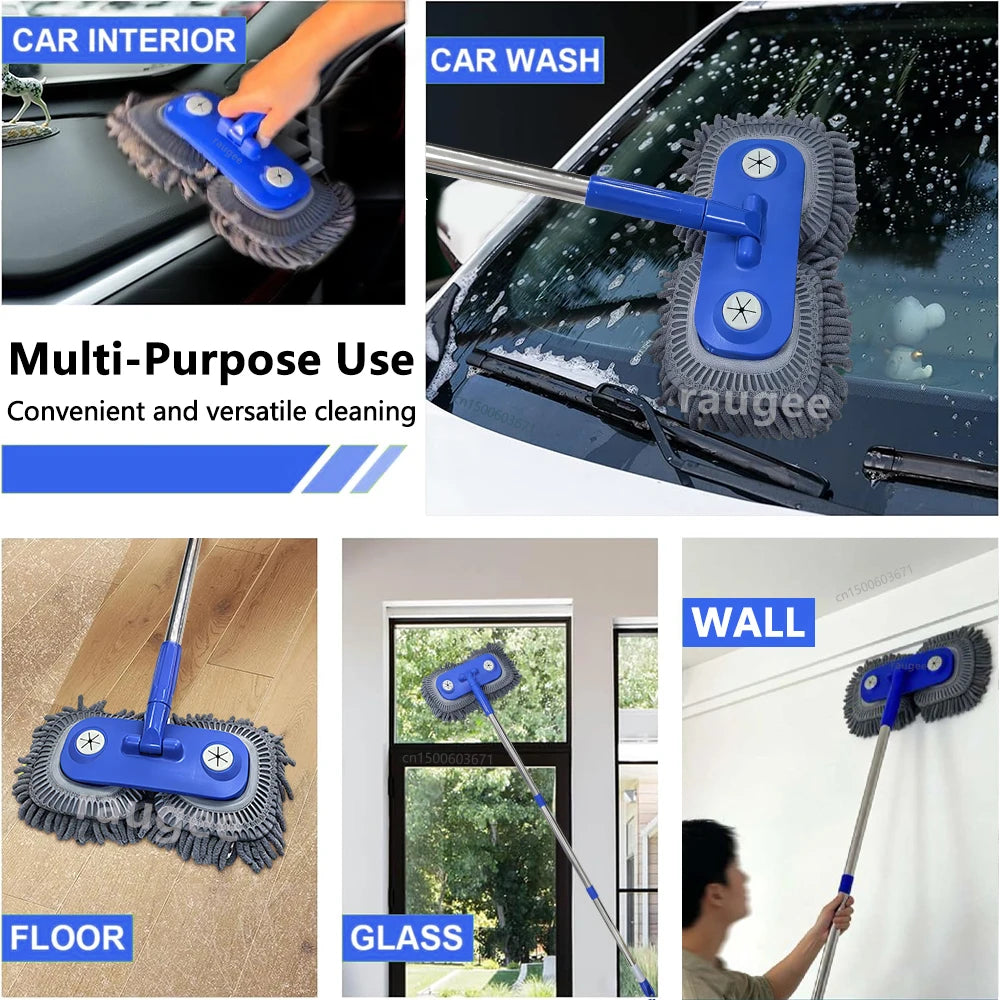 Autowaschbürste mit Doppelkopf, Autoreinigungsbürste mit Langem Griff, Autowaschmop mit Weichen Borsten, Boden- und F...