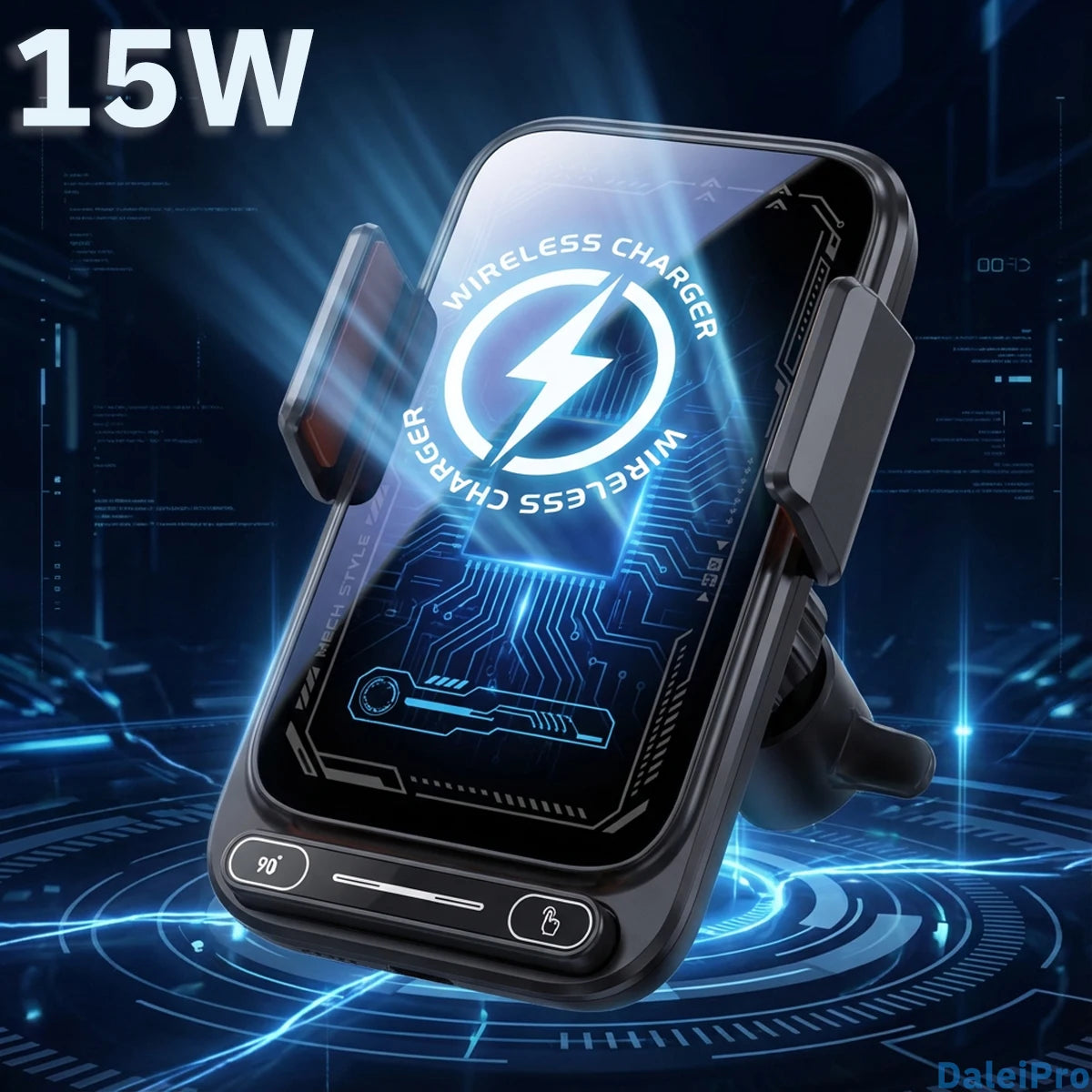 15 W kabellose Lade-Autotelefonhalterung mit Lichtsensor, automatische Klemme, One-Touch-Entriegelung und Drehung, st...