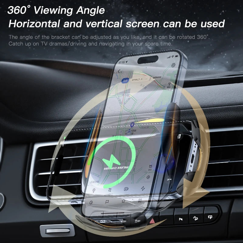 1 x aktualisierter kabelloser Auto-Telefonhalter mit kabelloser Aufladung, universelle Lüftungskomponenten, 360 ° Dre...
