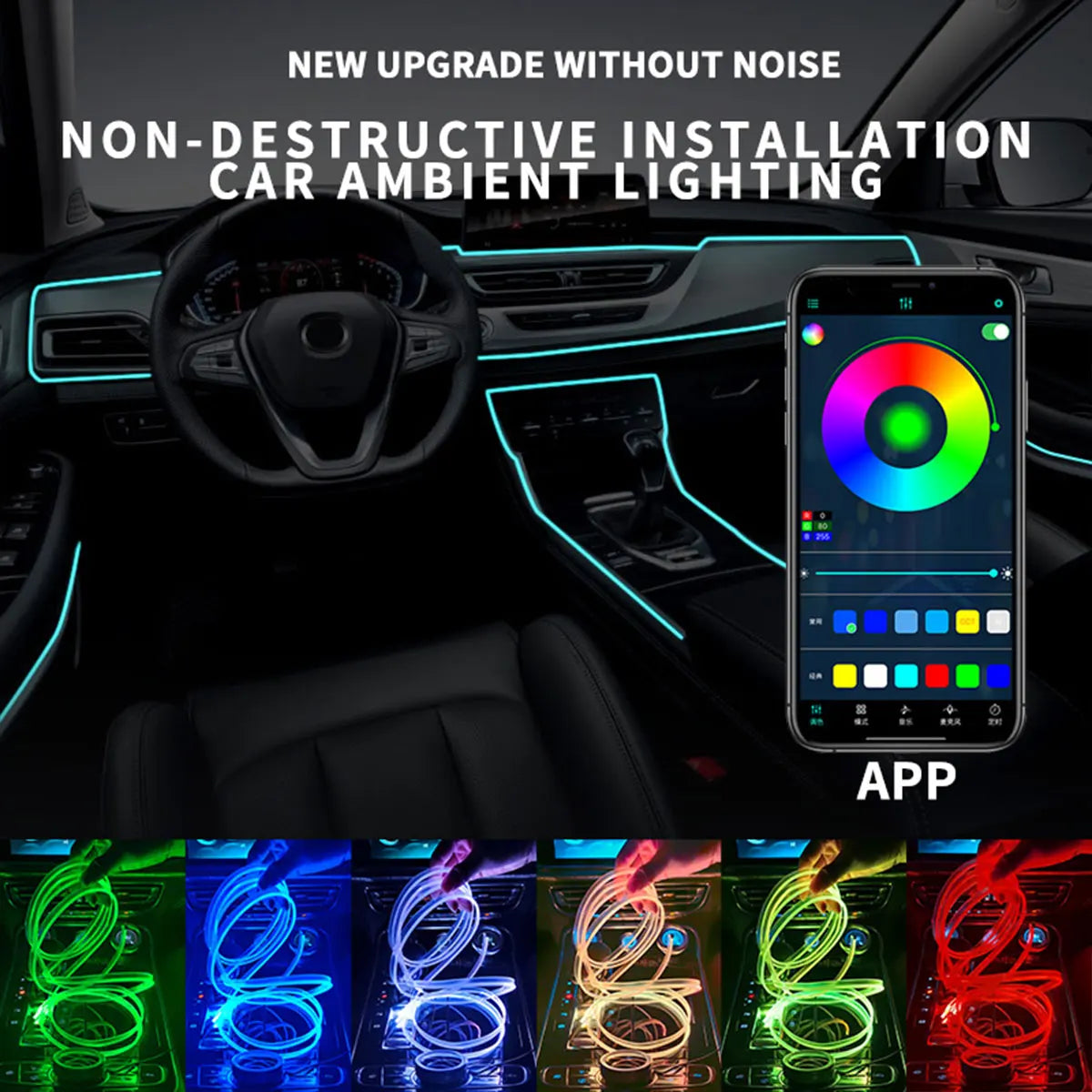 RGB Auto Innen Dekorative Licht Streifen Kits Mit APP Steuerung 1M 3M