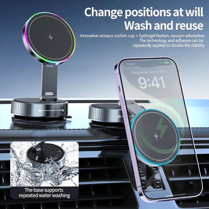 2025 neue K3 Drahtlose Ladegerät Auto Telefon Halter Bunte Licht Vakuum Saugnapf Lade Kann 360 ° Drehbarer faltbarer ...