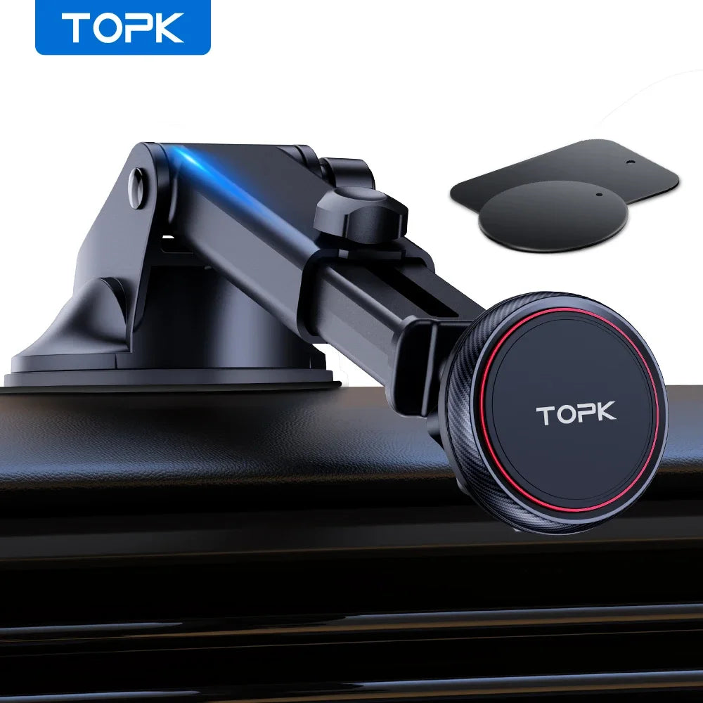 TOPK Magnetische Auto-Handyhalterung für Windschutzscheibe und Armaturenbrett, [Starke Saugkraft], verstellbarer lang...
