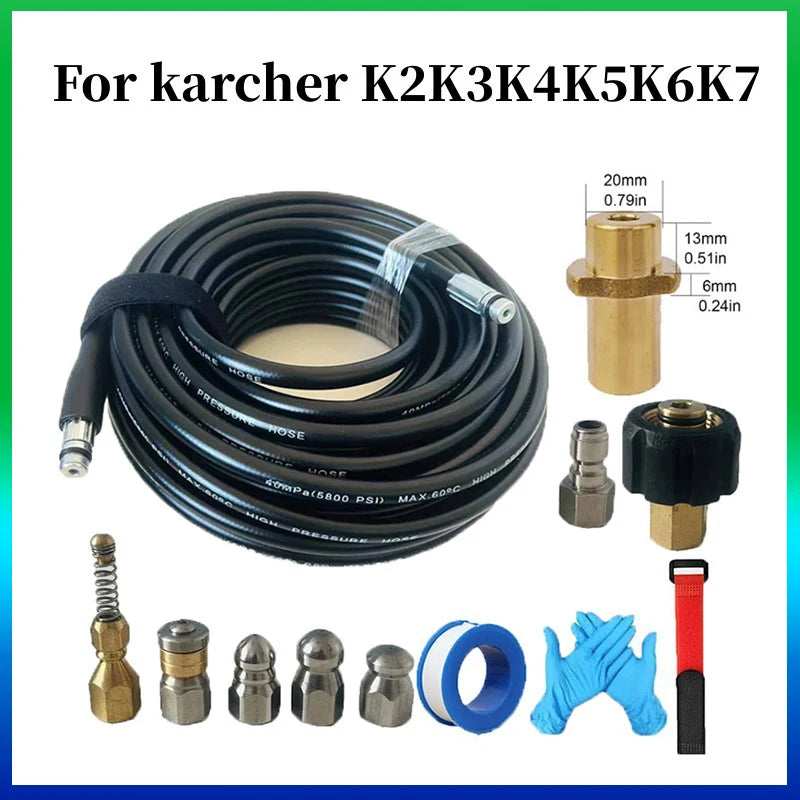 High Pressure Jet Washer Sewer Hose Cleaning Kit High Pressure Drainage Water Pipe Cleaner Sewer Drain Water Cleaning Ho