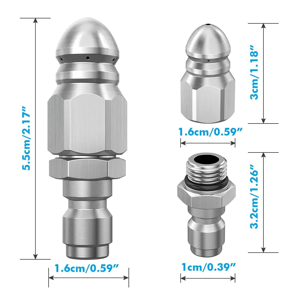 Water Jet High Pressure Sprayer Nozzle Clean Sewer 1/4" Stainless Steel Pressure Washer Quick Plug Drain Hose Nozzle Too