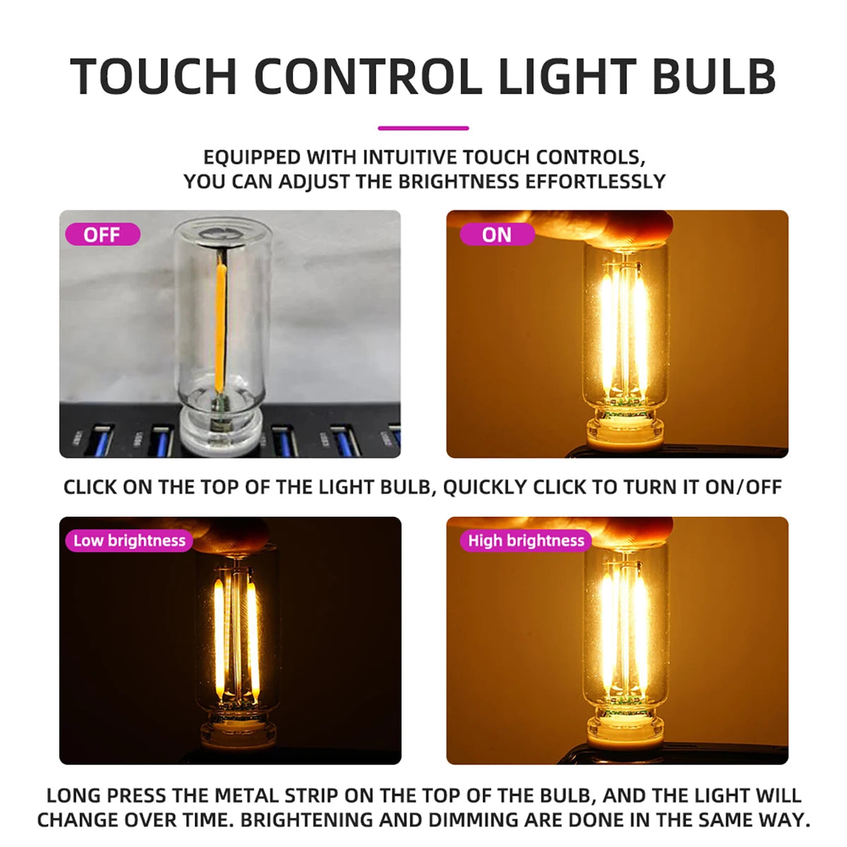 USB Auto Atmosphäre Licht Touch Dimmen Glühbirne Nachtlicht Retro Led