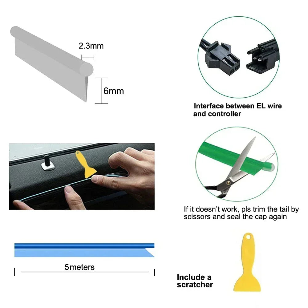 1/3/5M Auto Innen Licht Dekorative Umgebungs Lampe Neon Led Streifen