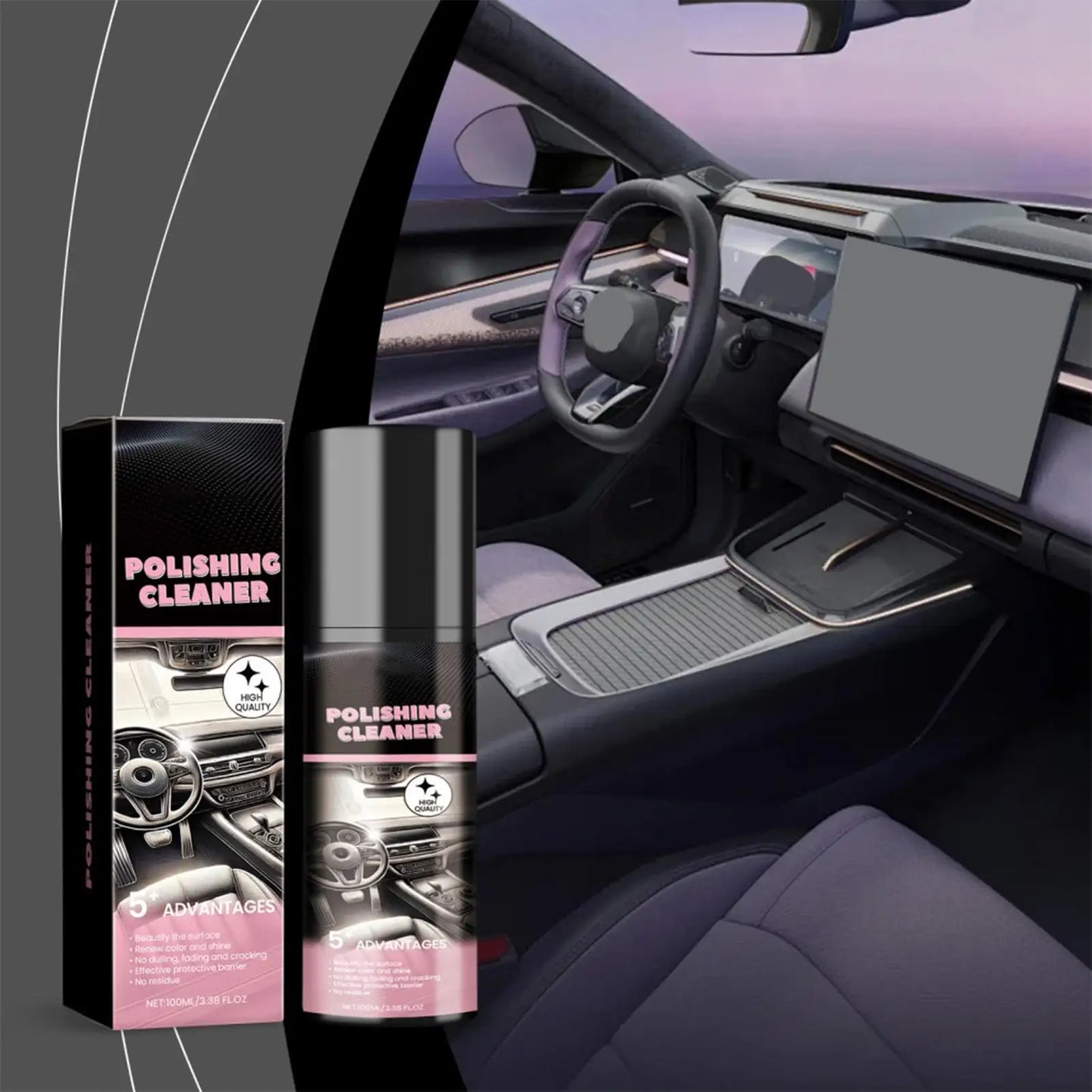 Auto-Innenpolitur und Reinigungsspray, 100 ml, Allzweck-Detailer für Armaturenbrett, Leder, Kunststoff, stellt den Gl...