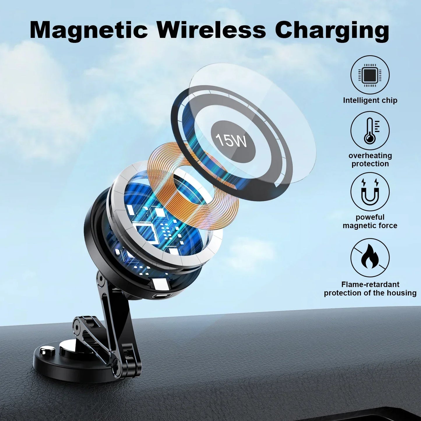 Magnetischer Autotelefonhalter, kabelloses Ladegerät, Rotationshalter, Magsafe-Autotelefonständer, schnelles Aufladen...
