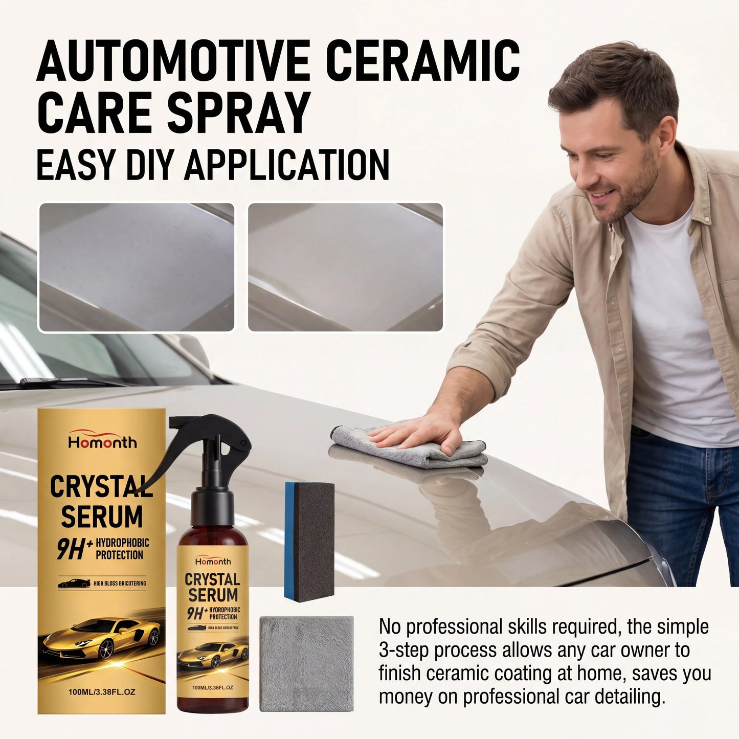 Auto-Keramikversiegelungsspray Nano-Tech Schnellpflegemittel Hochglanz-Lackschutz Hydrophobes Wachs-Kit 100ml mit Han...