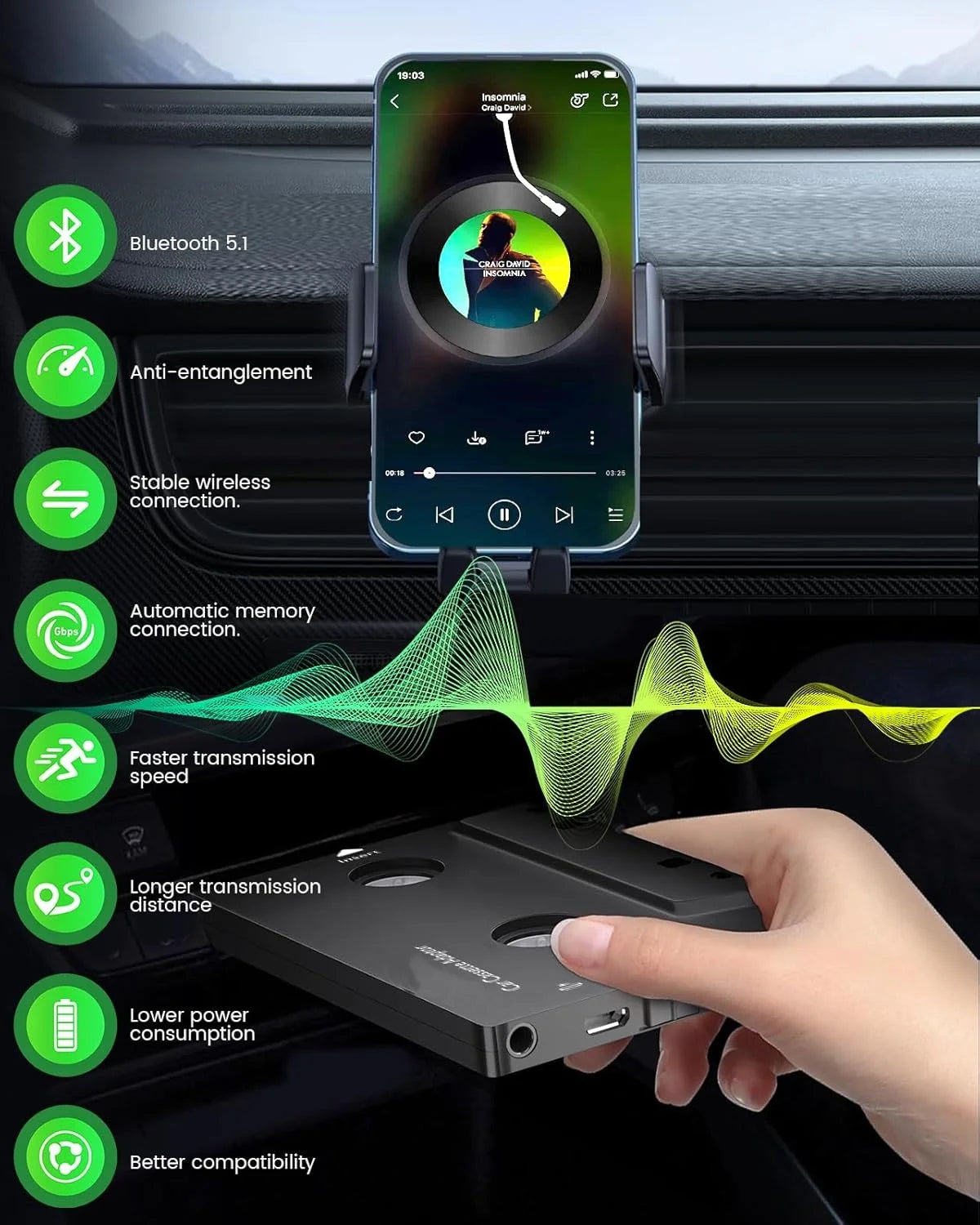 Bluetooth Kassette Adapter für Auto – SwissGlanzGarage Ansicht 3