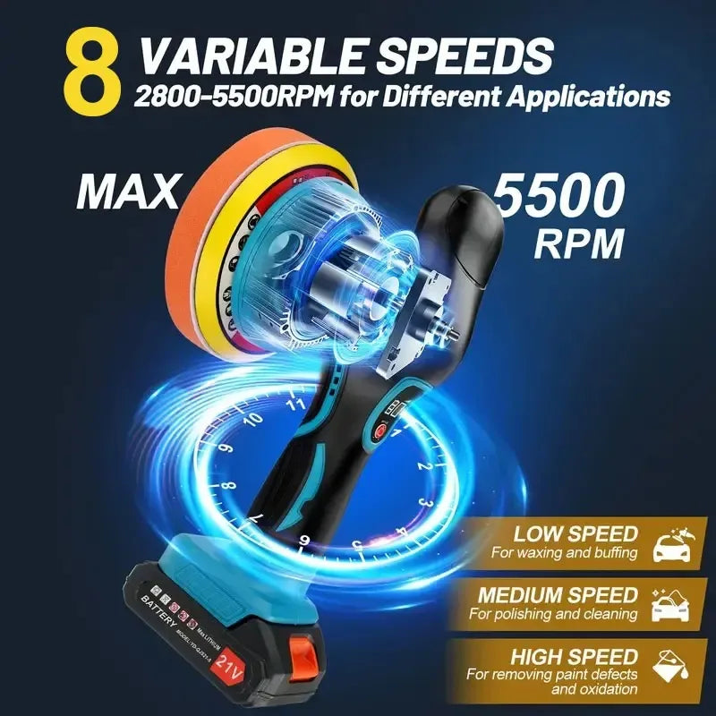 8 Gänge Auto Poliermaschine Digitalanzeige Akku Auto Polierer Elektrische Wachsen Poliermaschine MT Allgemeine 18 V B...