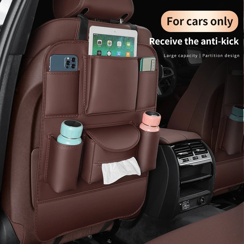 Auto Rücksitz Organizer Aufbewahrung tasche Leder Anti-Kick-Pad volle