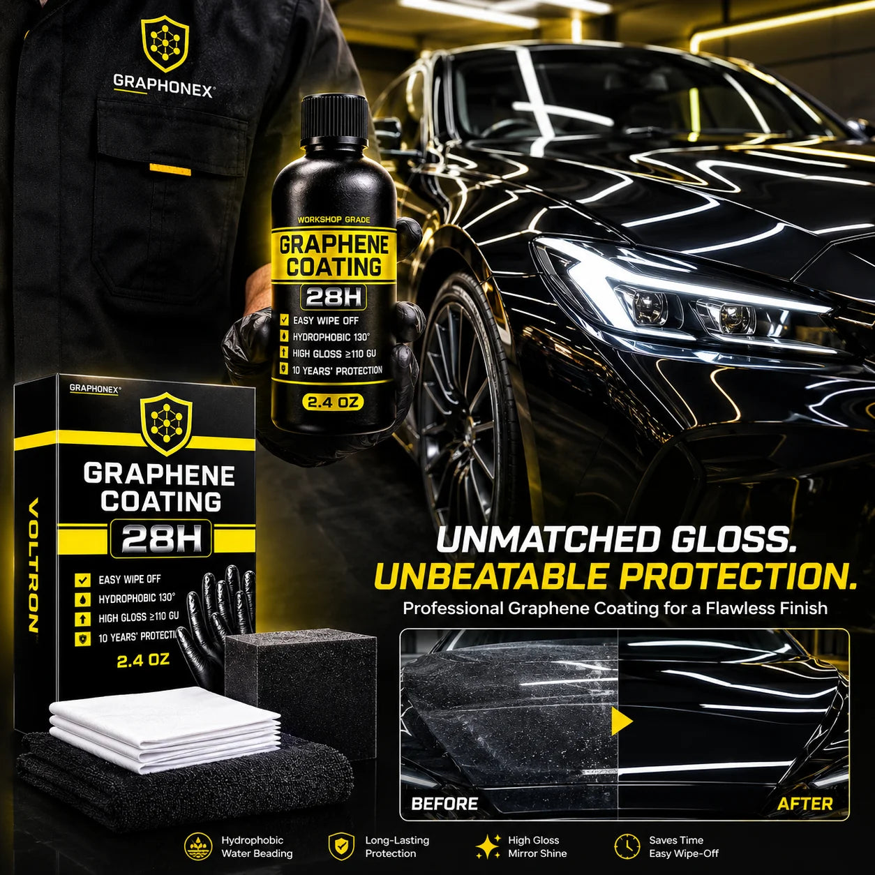 Fortschrittliche Nano-Graphen-Keramikbeschichtung 70ml UV-Technologie Extrem Hydrophobe Auto-Keramikbeschichtungs-Set...