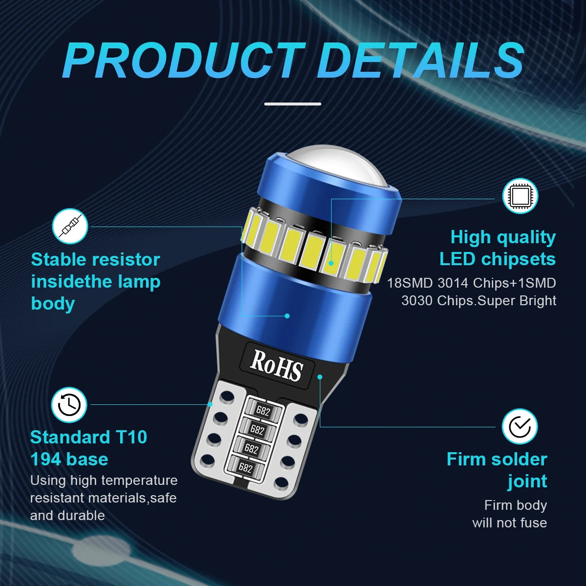 T10 W5W LED Innenraumlampe 750LM 6500K – SwissGlanzGarage Ansicht 3
