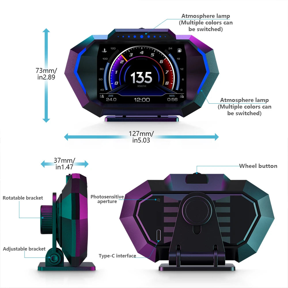 OBD2 + GPS HUD P24 Digital Geschwindigkeitsmesser – SwissGlanzGarage Ansicht 6