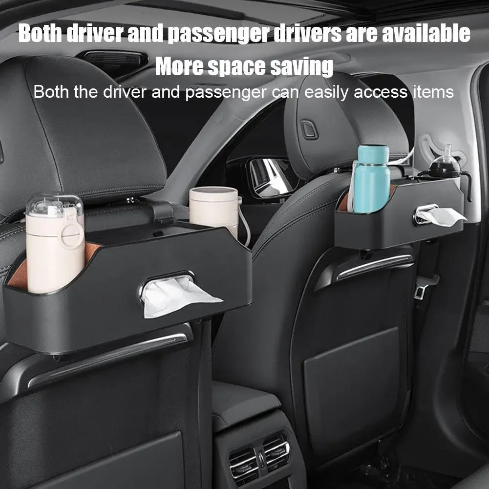 Car Seat Back Organizer PU Leather Rear Row Storage Box With Hook Cup