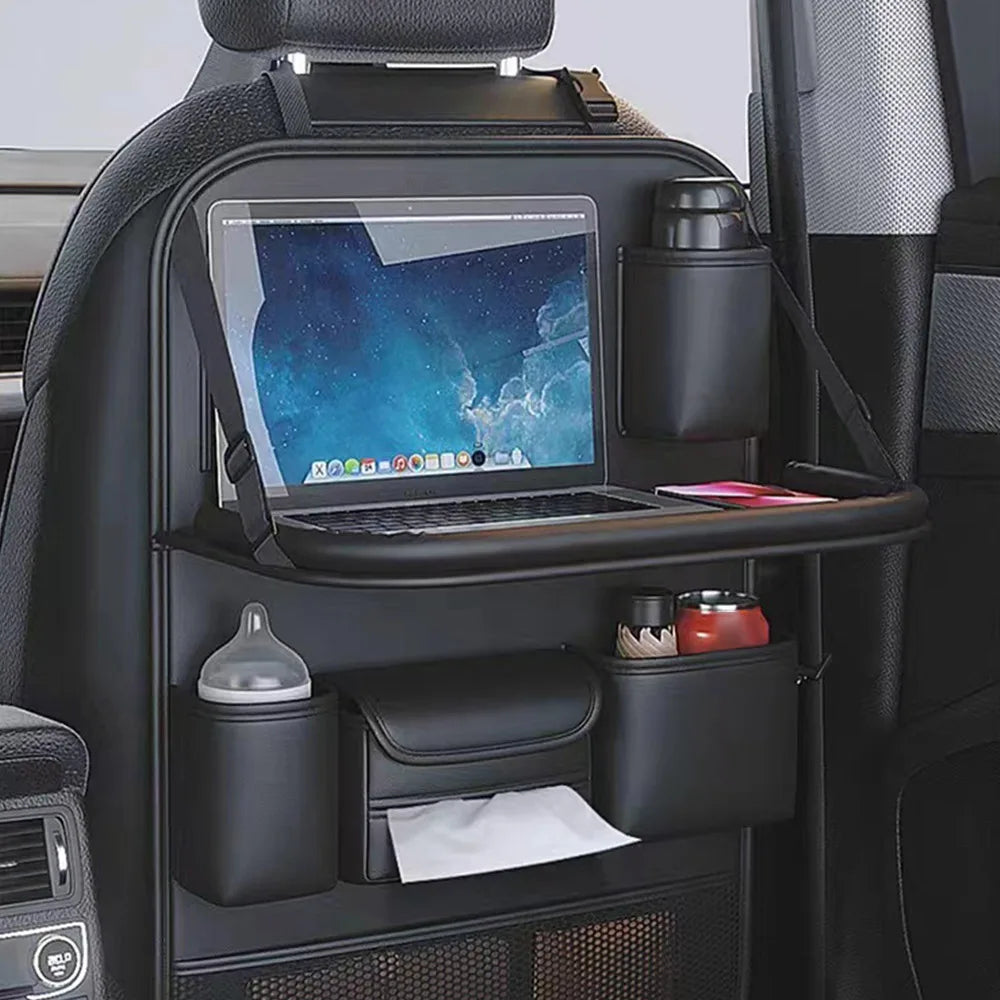 Leder-Autositz-Organizer mit Tablet-Halterung & Getränkehaltern