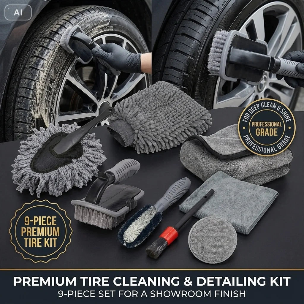 9-teiliges Auto Detailing Set mit Mikrofasertüchern und Bürsten