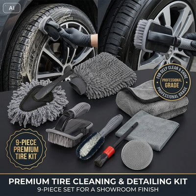 9-teiliges Auto Detailing Set mit Mikrofasertüchern und Bürsten