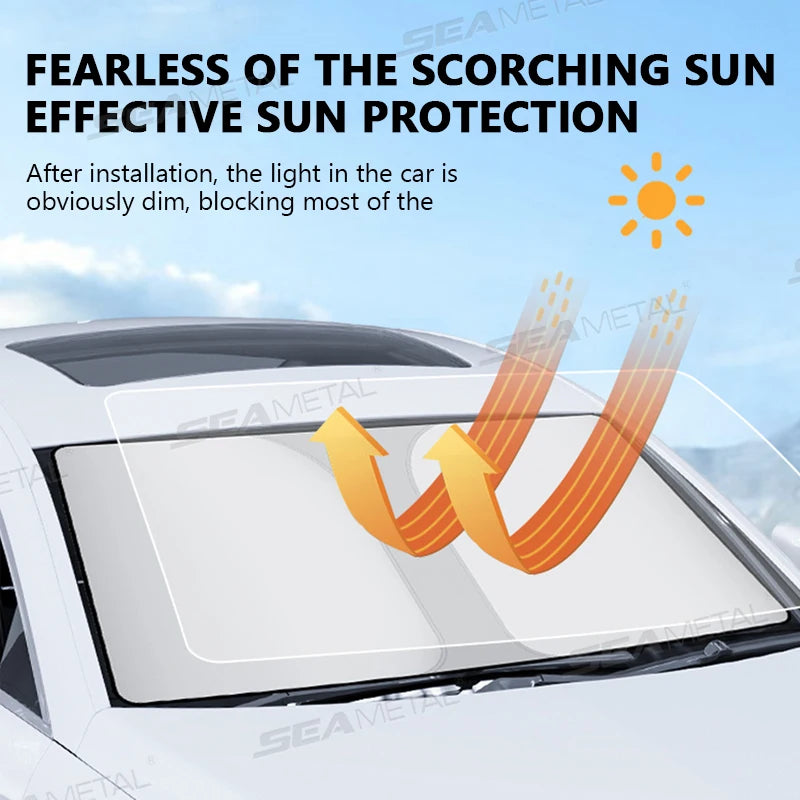 SEAMETAL Auto Windschutzscheibe Sonnenschutz Abdeckung Faltbare Frontscheibe Sonnenblende Blöcke UV Reflektierende Au...