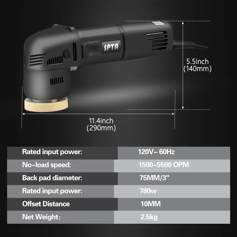 Spta orbital auto polierer 3 zoll 10mm/780w variable geschwindigkeit orbit dual action polierer auto detail ing werkz...