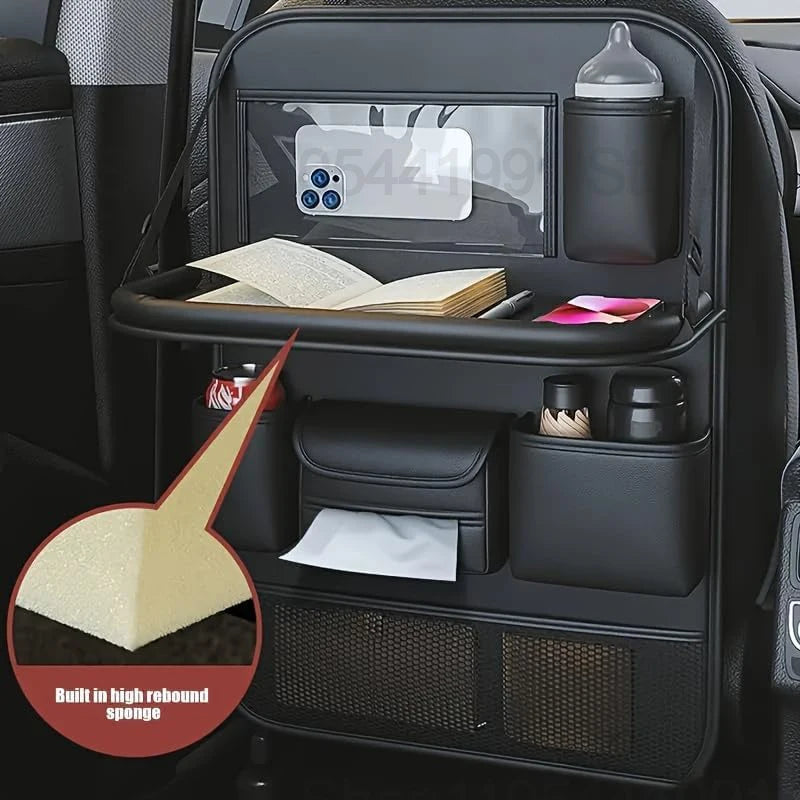 Faltbarer Auto-Rücksitz-Organizer mit Tischplatte, Auto-Rücksitzablage mit Touchscreen-Handyhalter, Aufbewahrungstasc...
