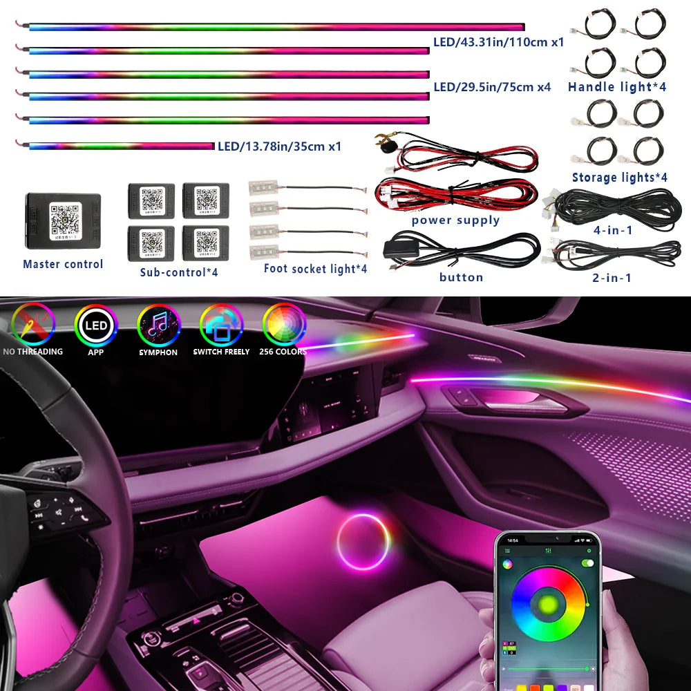 64-Farben RGB Symphony Auto Umgebungslicht Innenraum Acrylführung LED-Streifen Licht Dekoration Atmosphärenlampe mit ...