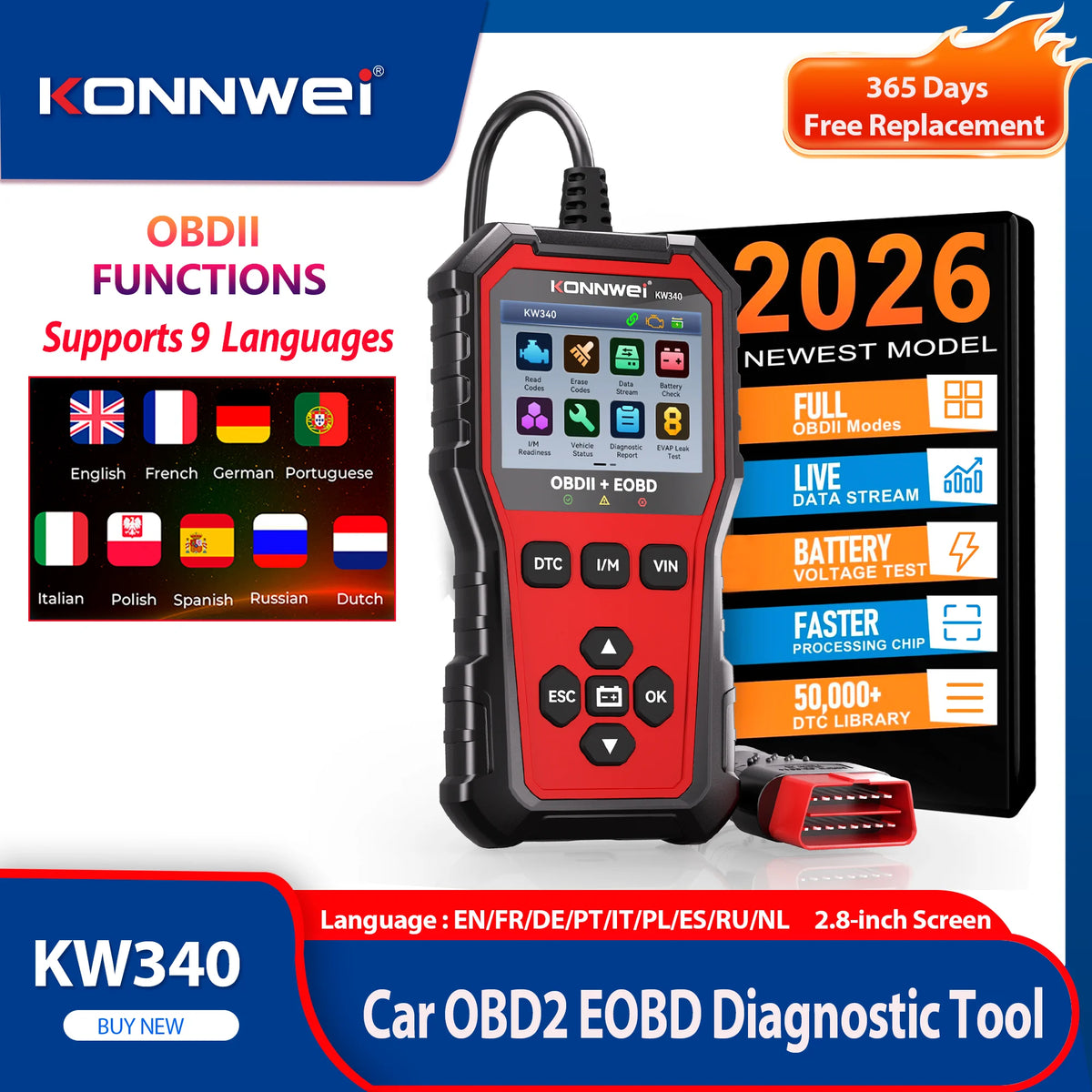 KONNWEi KW340 OBD2 Diagnosegerät – SwissGlanzGarage Ansicht 2
