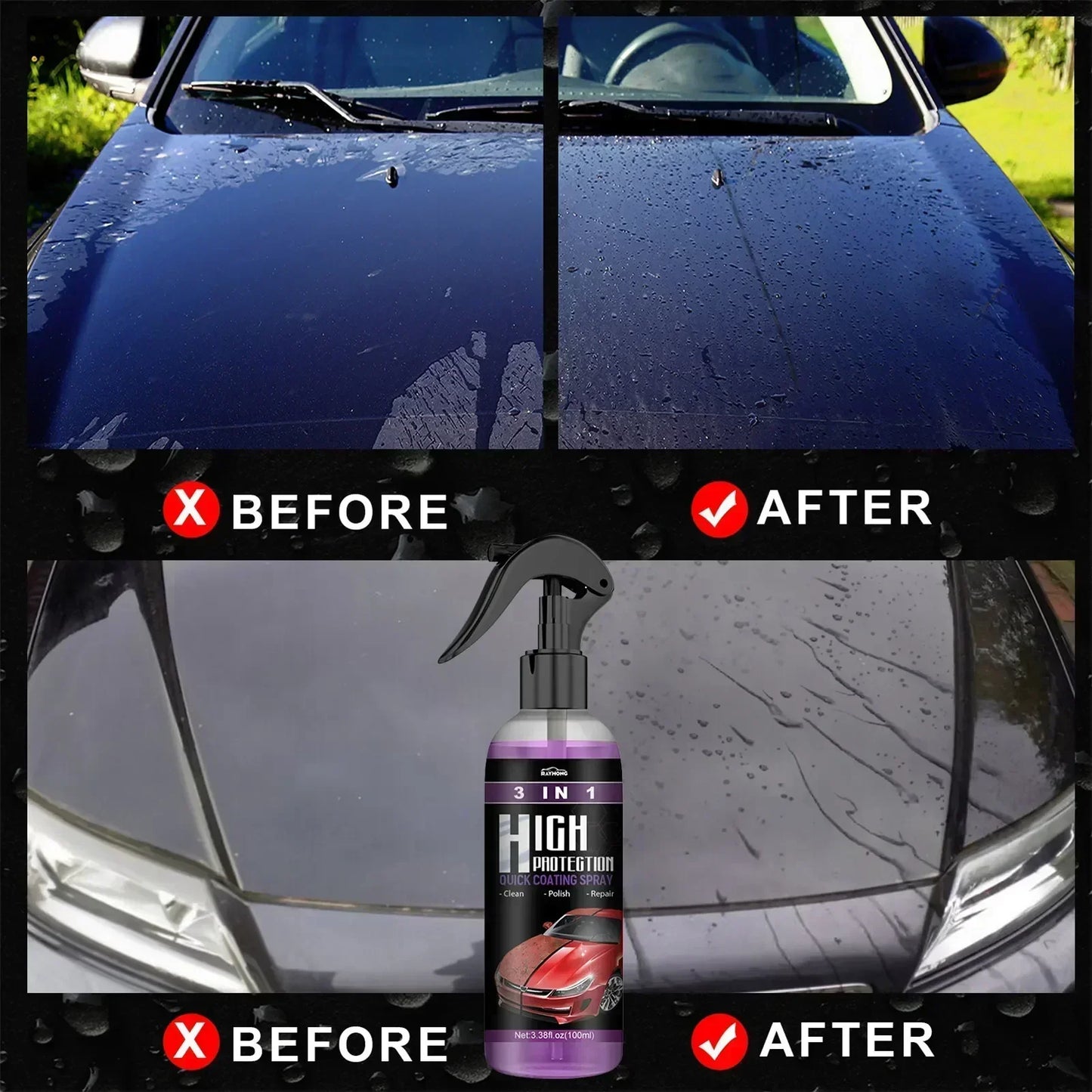 3-in-1 Auto Nano-Keramikbeschichtung Schnellfilm-Spray Kratzfest Hydrophob Lackschutz Wachs Aufhellende Auto-Detailin...