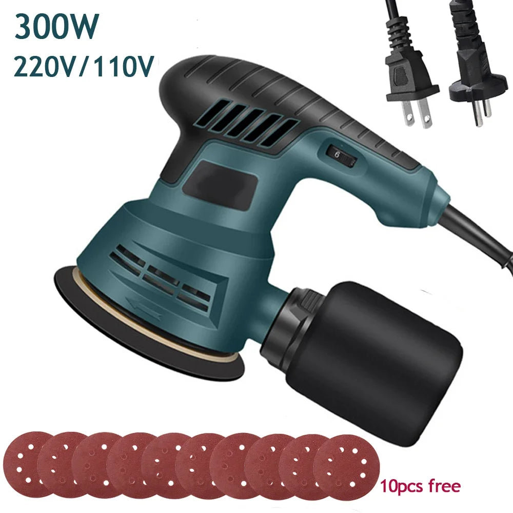 300W Leistungsstarker Elektrischer Exzenterschleifer 125mm 5 Zoll 6-Gang-Einstellung Holzschleifer Poliermaschine Tra...