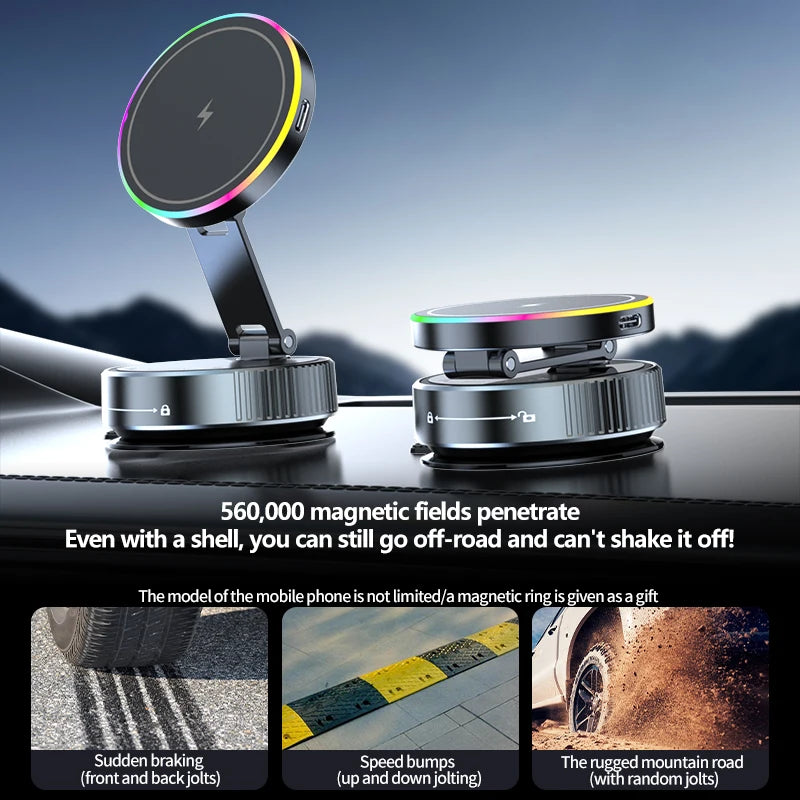 2025 neue K3 Drahtlose Ladegerät Auto Telefon Halter Bunte Licht Vakuum Saugnapf Lade Kann 360 ° Drehbarer faltbarer ...