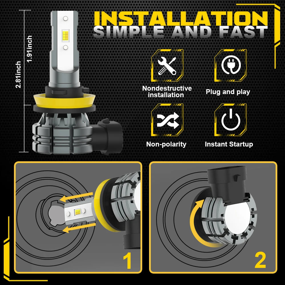 BMTxms 60W 12000LM Canbus H8 H11 9005 9006 LED Scheinwerfer – SwissGlanzGarage Ansicht 4