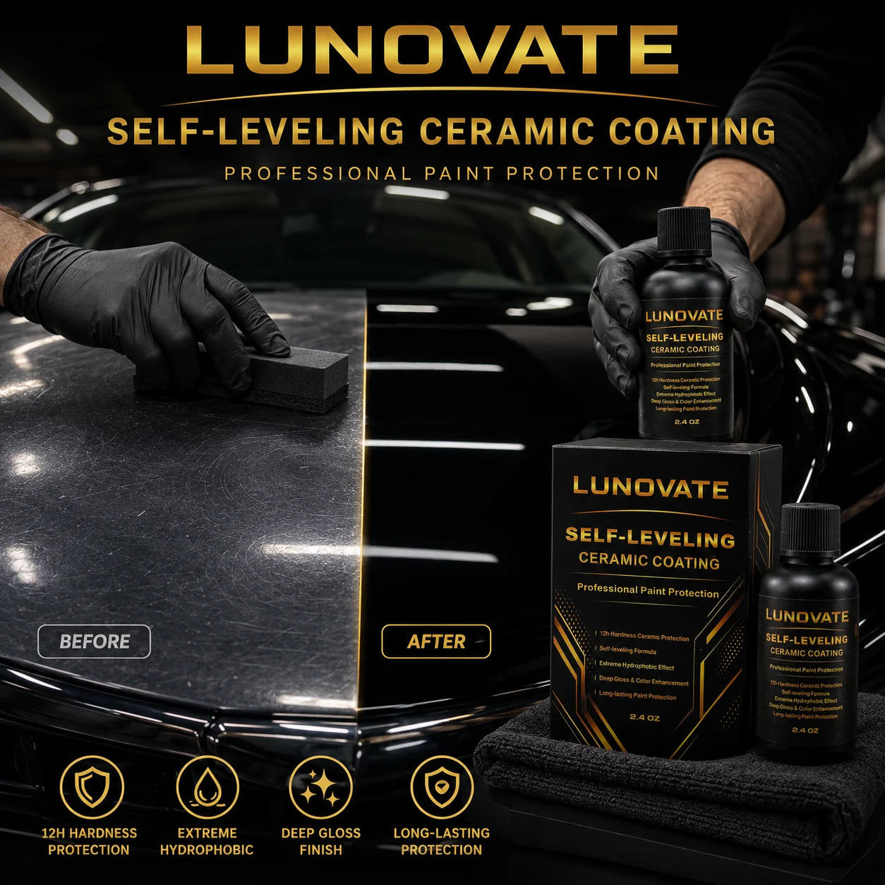 12H Keramikbeschichtung 60ML – Selbstnivellierende Nano-Keramik-Autobeschichtung, Extremer Hydrophober Schutz, Ultra-...