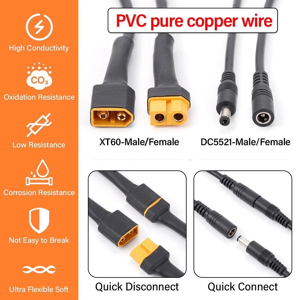 Solarverbindungskabel XT60 Stecker auf DC5521 18AWG – SwissGlanzGarage Ansicht 4