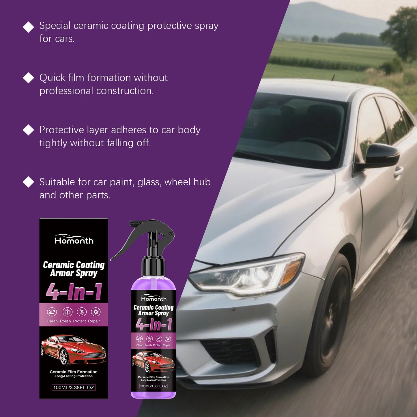 Auto-Keramikbeschichtung Spray Nano-Technologie Hochglanz Schnellbeschichtung Lackversiegelung Hydrophobes Autowachs ...