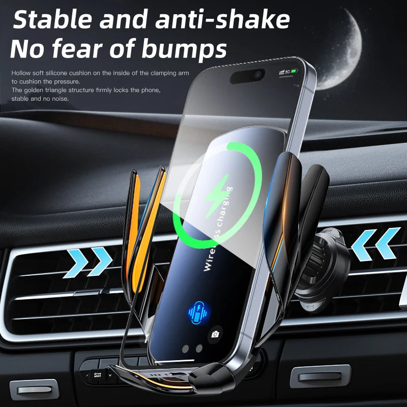 1 x aktualisierter kabelloser Auto-Telefonhalter mit kabelloser Aufladung, universelle Lüftungskomponenten, 360 ° Dre...