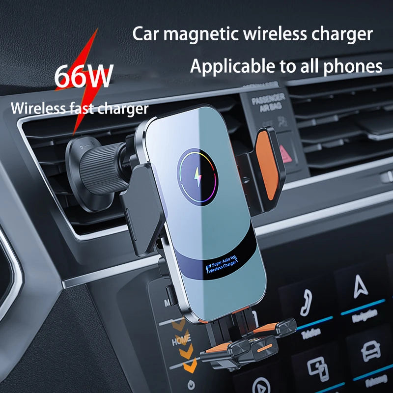 66W Tragbarer Handyhalter fürs Auto mit kabelloser Ladefunktion für iPhone, Samsung, Xiaomi, schnelle kabellose Autol...