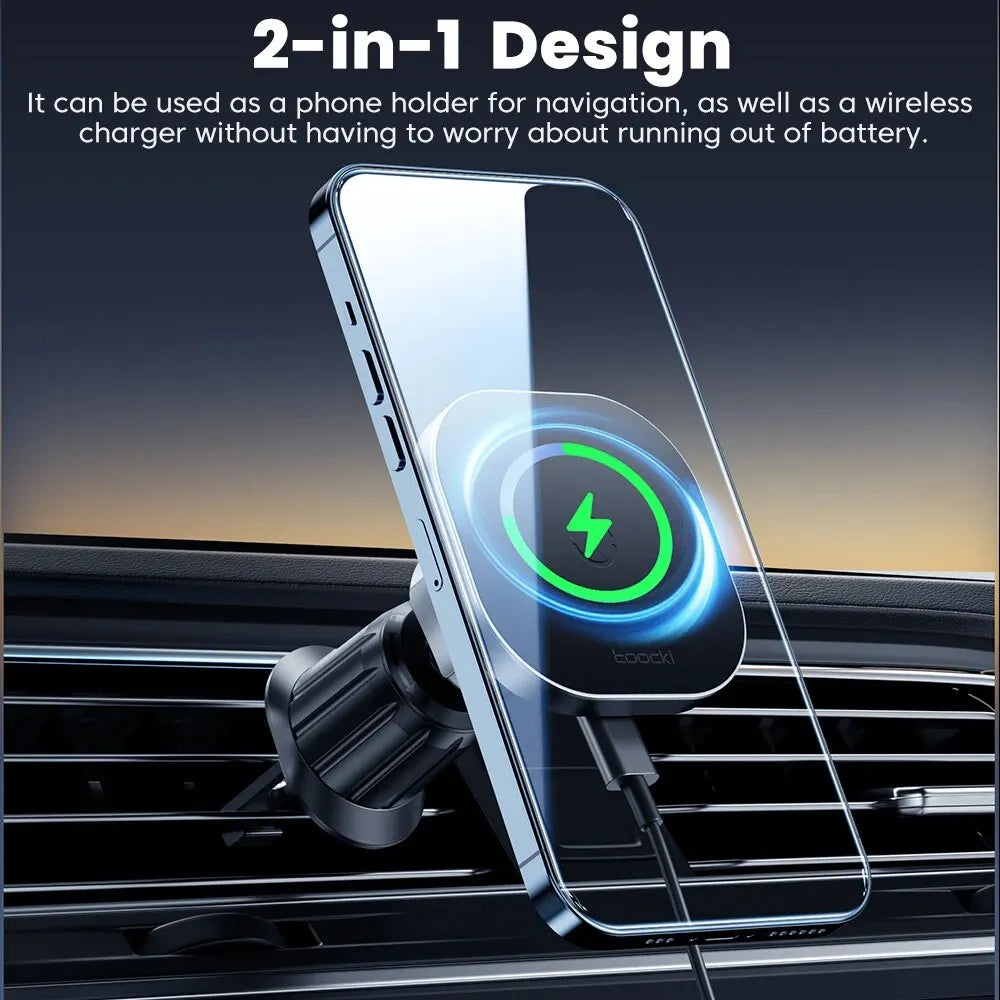 Toocki Magnetisches kabelloses Auto-Ladegerät, Autotelefonhalter, Luftauslass, 15 W, Schnellladegerät im Auto für iPh...