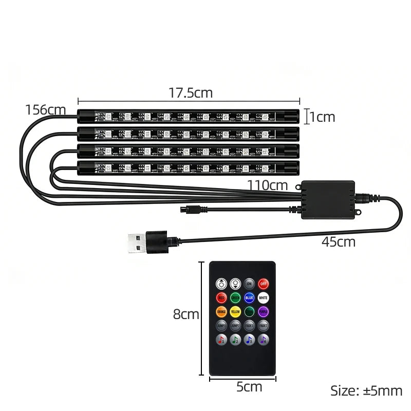 RGB Schallaktivierte Auto-Innenraumbeleuchtung USB Farbwechselnde