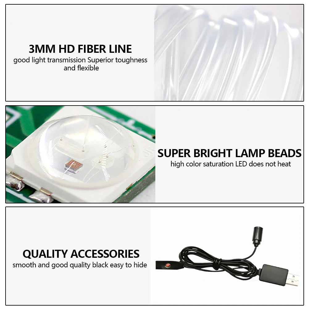 1/2/3/4/5 Meter Auto Multi-farbe Fiber Optic Auto Umgebungs Licht RGB