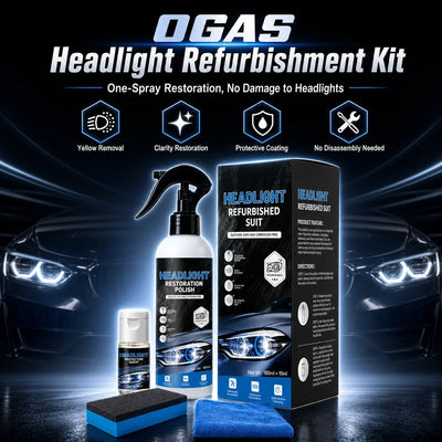 OGAS Scheinwerfer-Coating-Kit 180ml+10ml – Vergilbungsentferner & Schutzlack mit Werkzeug