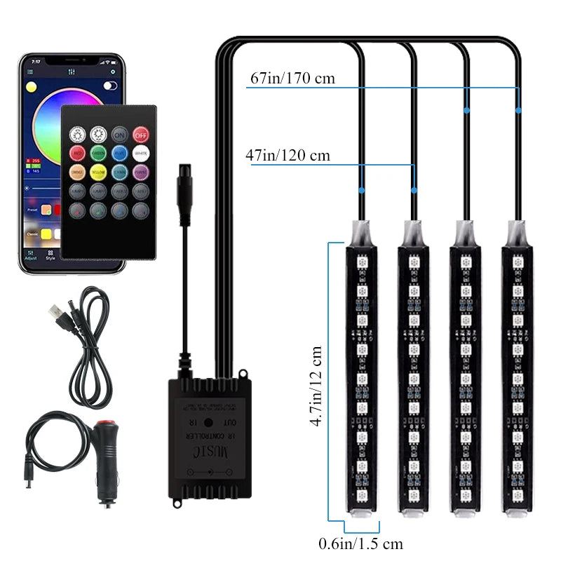 Auto USB LED Innen atmosphäre dekorative Lichter Fuß lampen 48led RGB