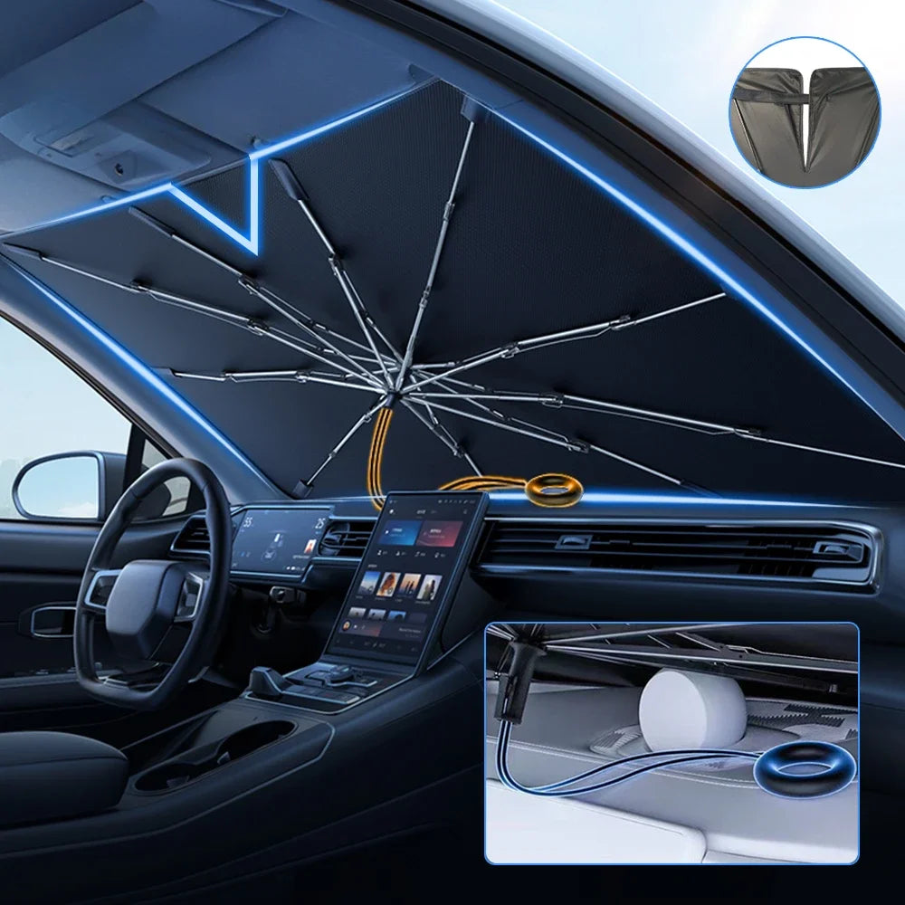 Faltbarer Auto-Sonnenschirm für die Windschutzscheibe – kompakt