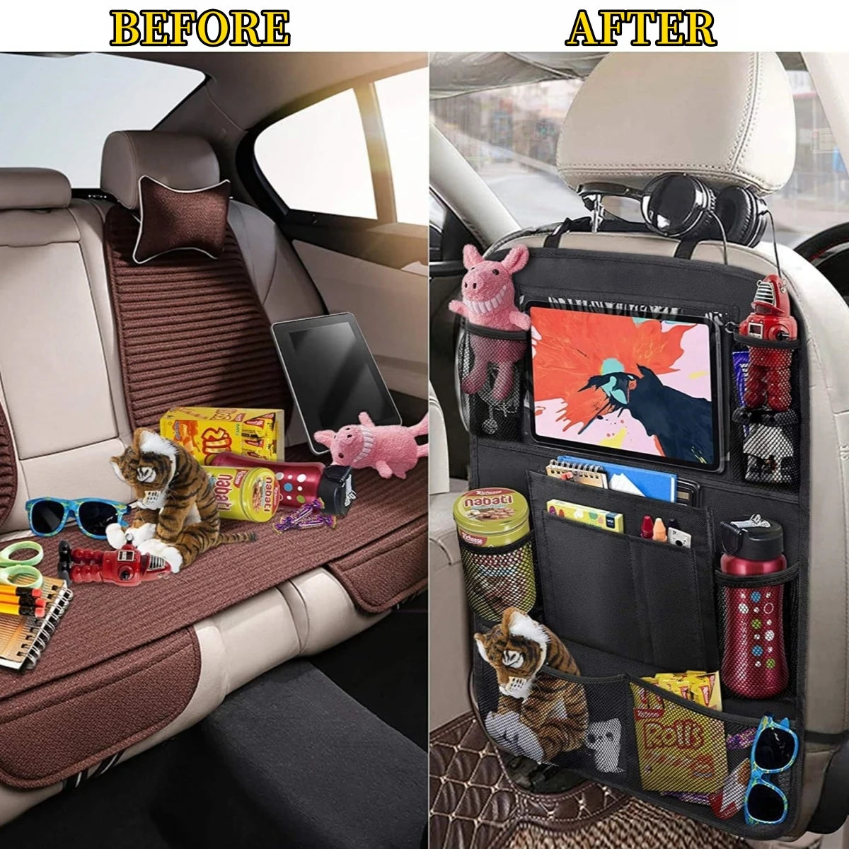 Autositz-Organizer, 10 Aufbewahrungstaschen mit Touchscreen, Tablet-Halter, Schutz für Kinder, Kinder, Autozubehör