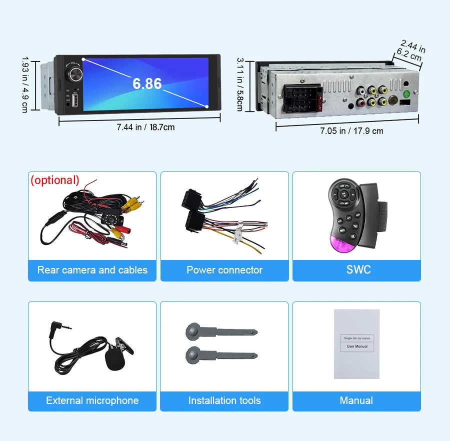 1Din CarPlay Android AUTO HD Autoradio 6.86 Zoll – SwissGlanzGarage Ansicht 6