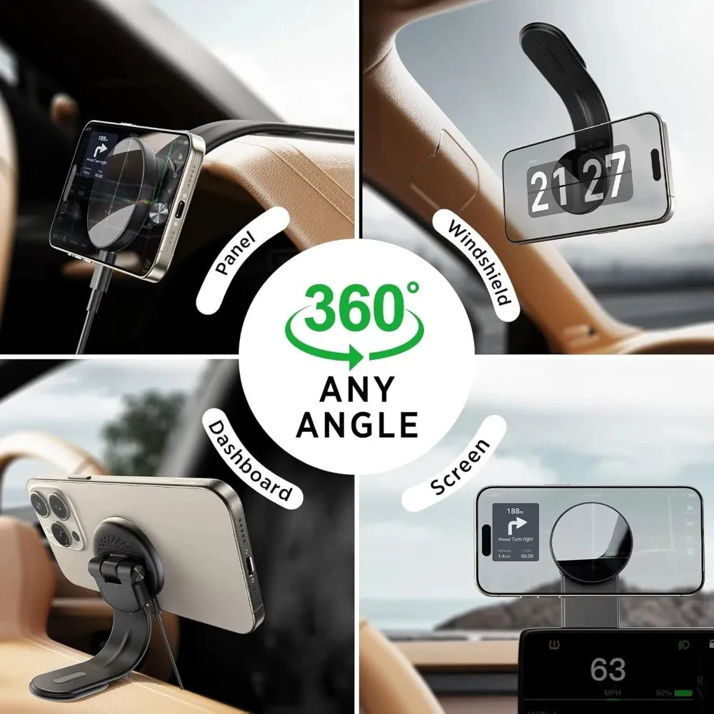 15 W kabelloses schnelles magnetisches Auto-Ladegerät 360 ° Verstellbarer Handyhalter für mobile Autos, geeignet für ...