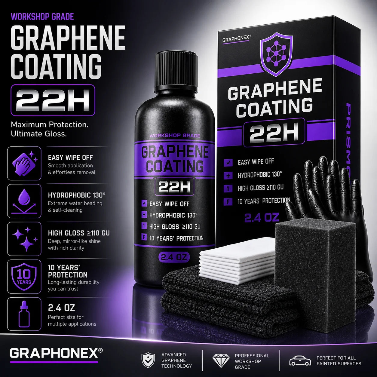 Graphen-Keramikbeschichtung 22H – Hydrophobe Autolack-Schutzbeschichtung mit Kratzerreparatur und Hochglanz
