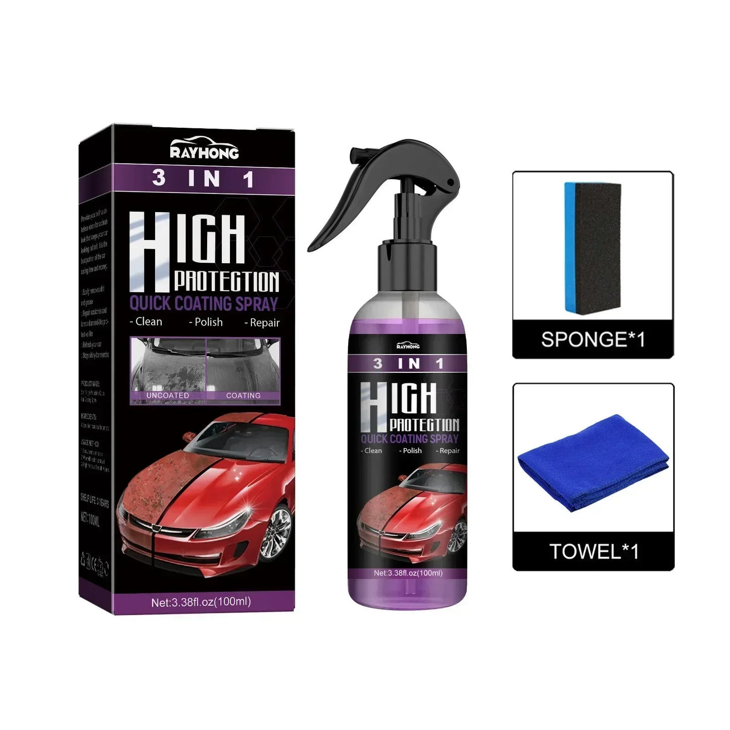 3-in-1 Auto Nano-Keramikbeschichtung Schnellfilm-Spray Kratzfest Hydrophob Lackschutz Wachs Aufhellende Auto-Detailin...