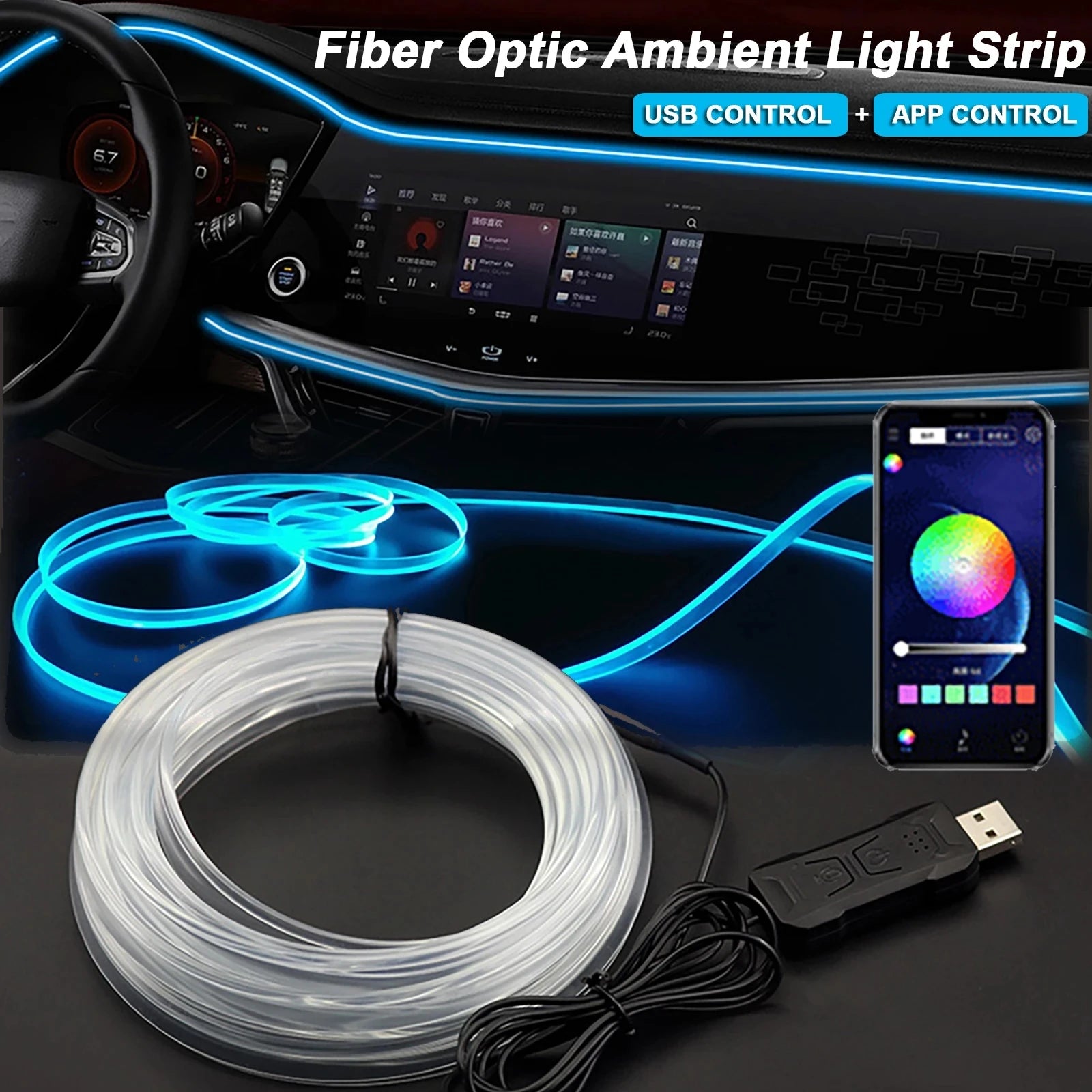 2/3/4/5M RGB Auto Innen Umgebungs LED Licht Streifen…